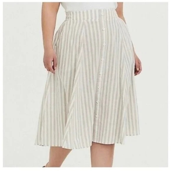 TORRID white and grey stripe linen button down midi skirt size 0 - Picture 5 of 9